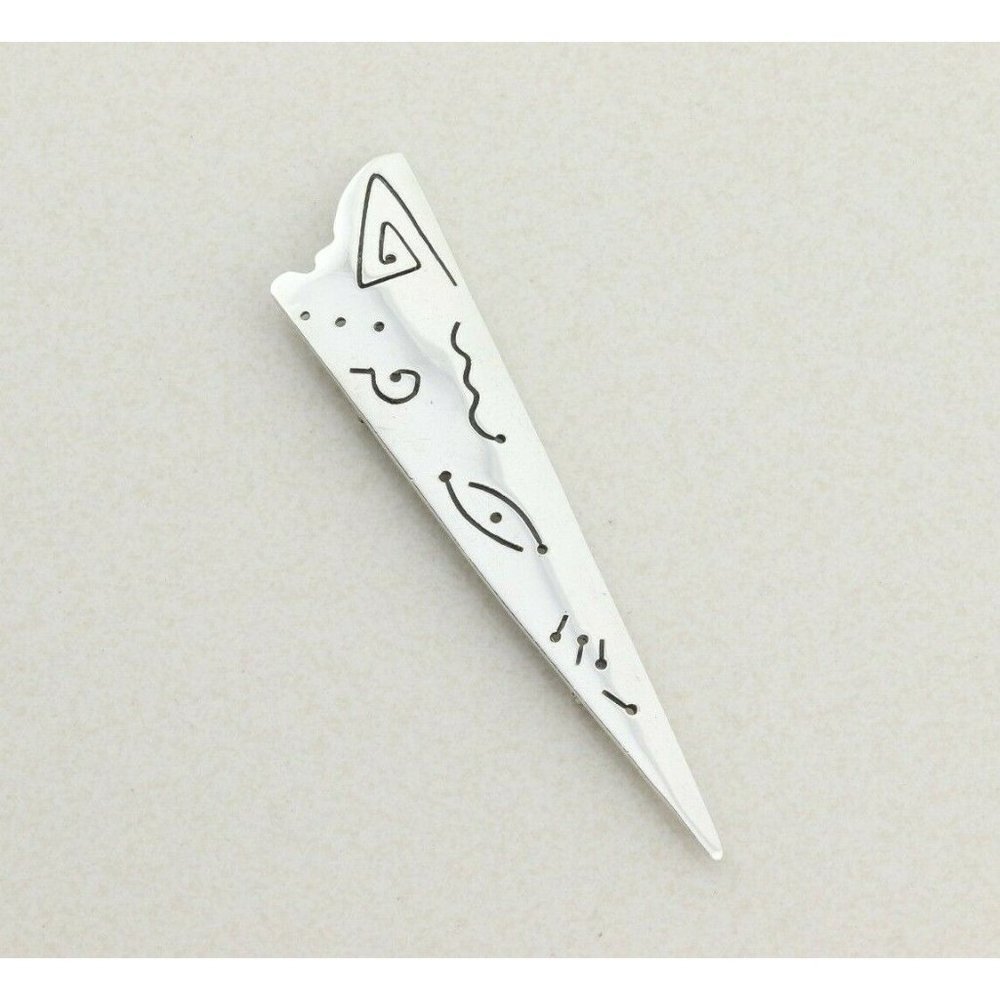 Sterling Silver Modernist Abstract Long Triangle Large Pin Brooch